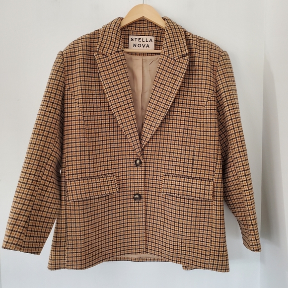 STELLA NOVA US M/EU 36 Louanna Plaid Wool Blend Blazer 2 Button OVERSIZED Tailor - Picture 2 of 16